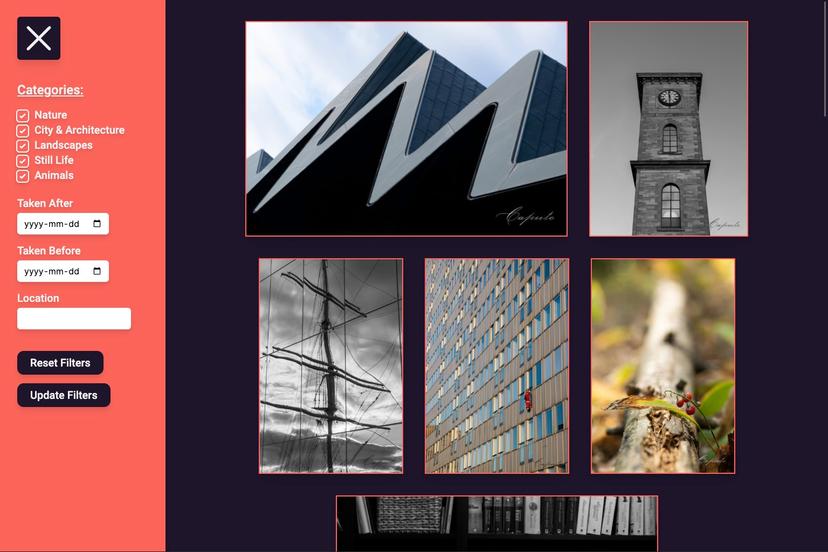 Screenshot of Photography Portfolio webpage