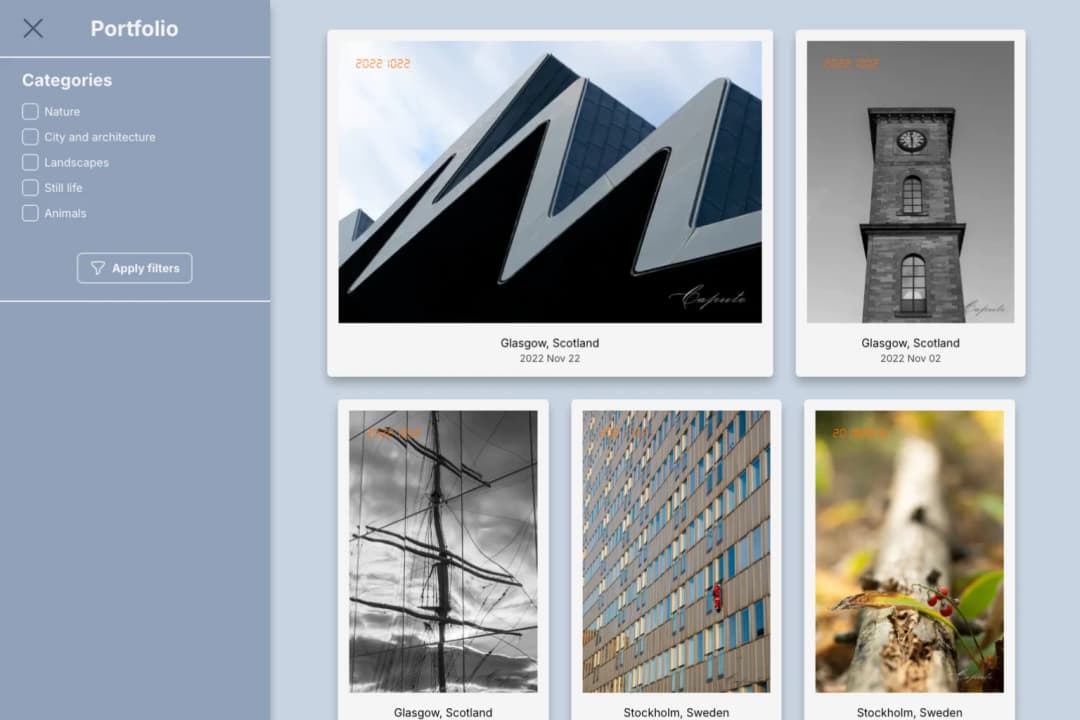 Screenshot of the Photography Portfolio website